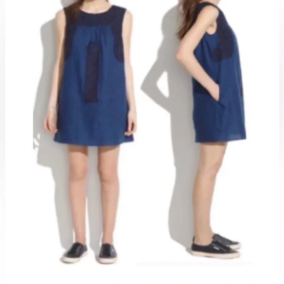 Madewell | Dresses | Madewell Mercada Shift Dress Embroidered Chambray With  Pockets 0 Linen Small | Poshmark